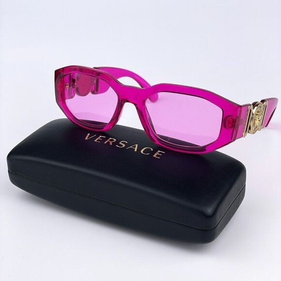 NEW Versace VE4361 5334/5 Medusa Biggie Transparent Pink Rectangle Unisex - Picture 1 of 14